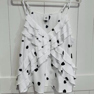 CAbi Navy and White Polka Dot Ruffle Camisole Size L